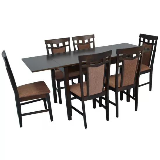 Set de mobilă Eva masa HV-30V Chocolate + 6 scaune DEPPA R (Chocolate, F-789 Brown )