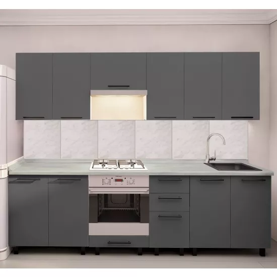 Bucatarie Bafimob Iulia 2.6 m (MDF vopsit) fațadă Neted, Gri mat