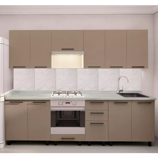 Bucatarie Bafimob Iulia 2.6 m, MDF vopsit, fațadă Neted, Cappuccino mat