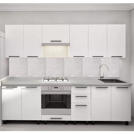 Bucatarie Bafimob Iulia 2.6 m, MDF vopsit, fațadă Neted, Bej mat