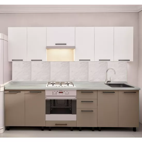 Кухня Bafimob Юля 2.6 м, МДФ крашенный, фасад Гладкий, Белый-матовый/Капучино-матовый