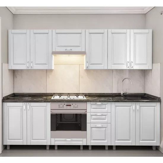 Bucatarie Bafimob Iulia 2.6 m, MDF vopsit, fațadă frezată Clasic, Alb mat