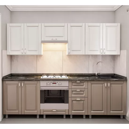 Кухня Bafimob Юля 2.6 м, МДФ крашенный, фасад Классик, Белый-матовый/Капучино-матовый