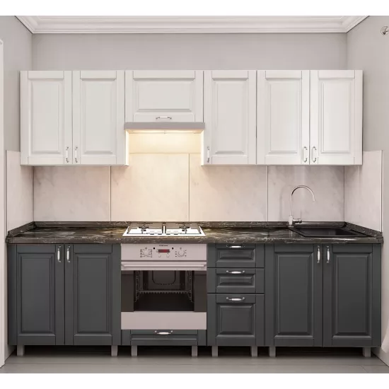 Кухня Bafimob Юля 2.6 м, МДФ крашенный, фасад Классик, Белый-матовый/Серый-матовый