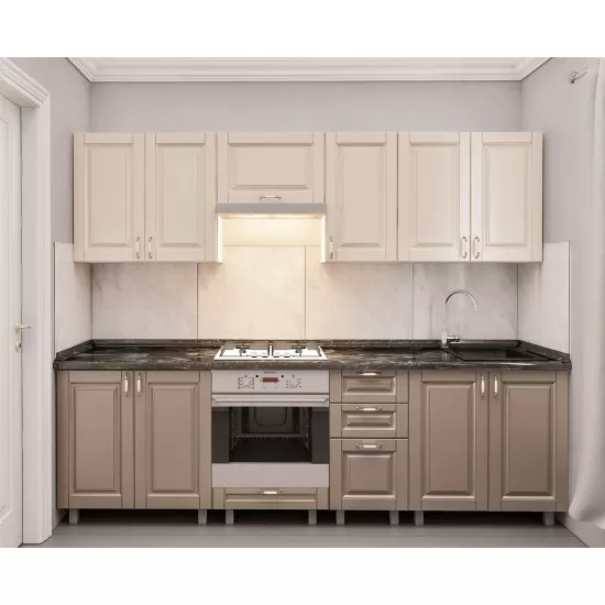 Кухня Bafimob Юля 2.6 м, МДФ крашенный, фасад Классик, Бежевый-матовый/Капучино-матовый