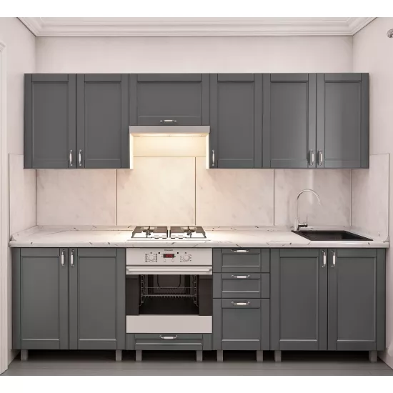 Bucatarie Bafimob Iulia 2.6 m, MDF vopsit, fațadă frezată Modern, Gri mat