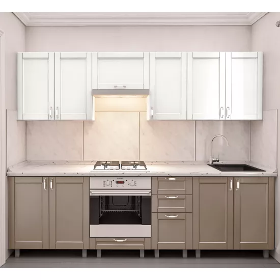 Кухня Bafimob Юля 2.6 м, МДФ крашенный, фасад Модерн, Белый-матовый/Капучино-матовый