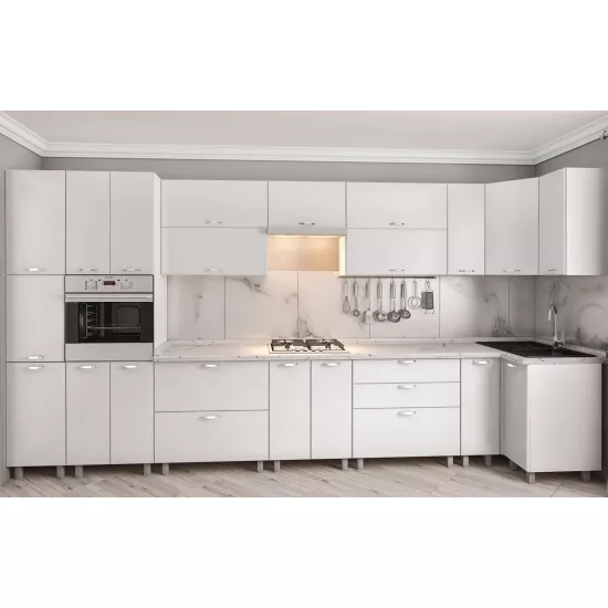 Bucatarie de colț Bafimob Eco 4,1х0,9 m, MDF vopsit, fațadă Neted, Alb mat