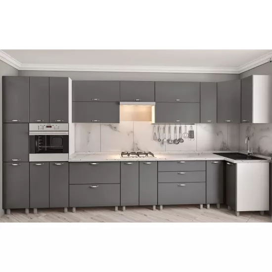 Bucatarie de colț Bafimob Eco 4,1х0,9 m, MDF vopsit, fațadă Neted, Gri mat