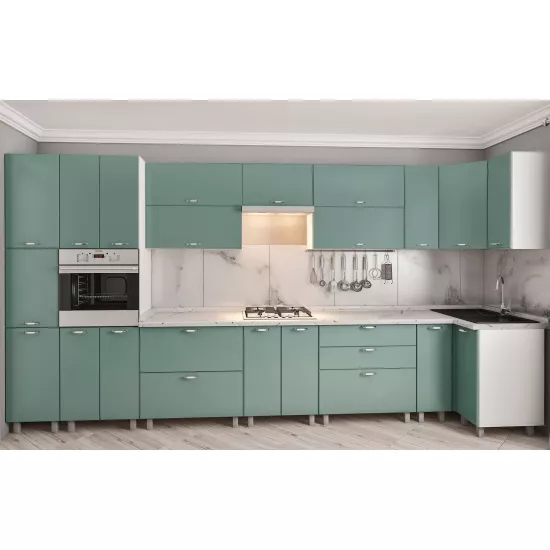 Bucatarie de colț Bafimob Eco 4,1х0,9 m, MDF vopsit, fațadă Neted, Verde deschis mat