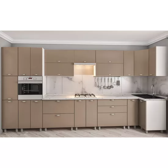 Bucatarie de colț Bafimob Eco 4,1х0,9 m, MDF vopsit, fațadă Neted, Cappuccino mat