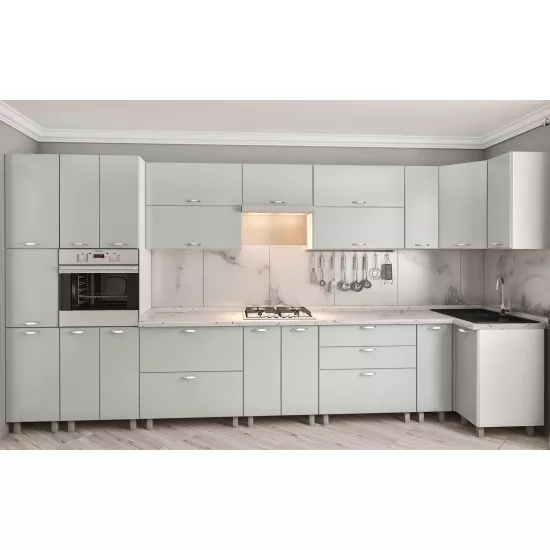 Bucatarie de colț Bafimob Eco 4,1х0,9 m, MDF vopsit, fațadă Neted, Gri deschis mat