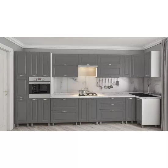 Bucatarie de colț Bafimob Eco 4,1х0,9 m, MDF vopsit, fațadă frezată Clasic, Gri mat