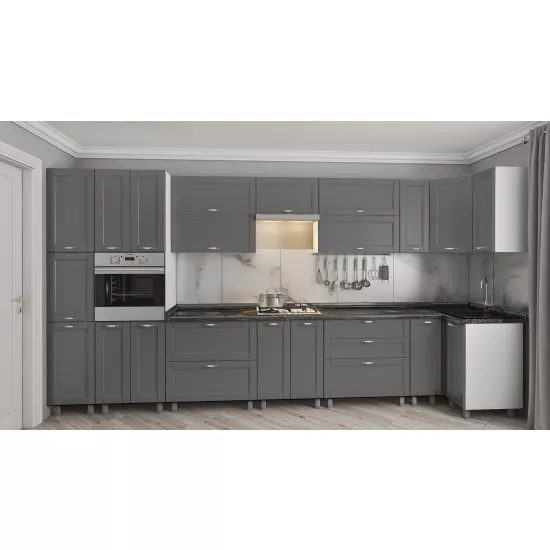 Bucatarie de colț Bafimob Eco 4,1х0,9 m, MDF vopsit, fațadă frezată Modern, Gri mat