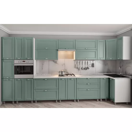 Bucatarie de colț Bafimob Eco 4,1х0,9 m, MDF vopsit, fațadă frezată Modern, Verde deschis mat
