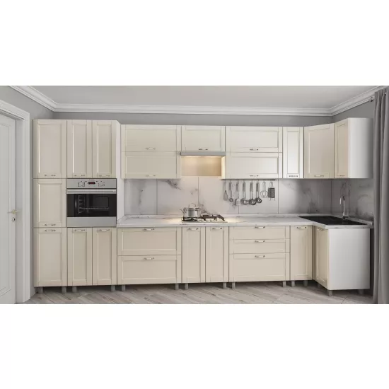 Bucatarie de colț Bafimob Eco 4,1х0,9 m, MDF vopsit, fațadă frezată Modern, Bej mat