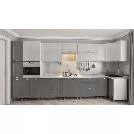 Bucatarie de colț Bafimob Eco 4,1х0,9 m, MDF vopsit, fațadă frezată Modern, Gri deschis mat/Gri mat