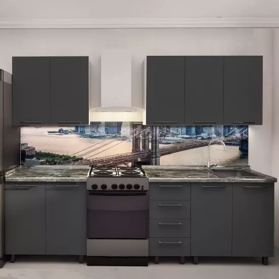 Bucatarie Bafimob Elena 2.0 m, MDF, cu fatade din panouri mate AGT (Trendy Panel) Gri mat (726 Storm Grey)