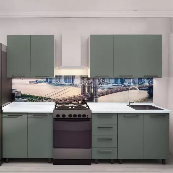 Bucatarie Bafimob Elena 2.0 m, MDF, cu fatade din panouri mate AGT (Trendy Panel) Verde deschis mat (735 Relax Green)