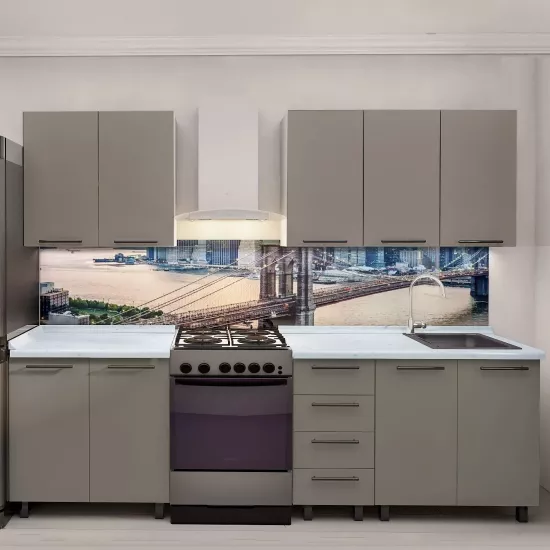 Bucatarie Bafimob Elena 2.0 m, MDF, cu fatade din panouri mate AGT (Trendy Panel) Cappuccino mat (729 New Grey)