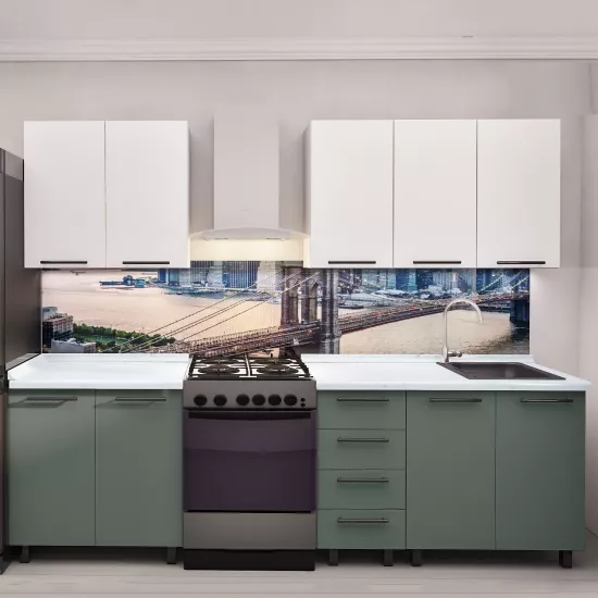 Кухня Bafimob Елена 2.0 м, МДФ, с фасадами из матовых панелей AGT (Trendy Panel) Белый-матовый (734 White)/Салатовый-матовый (735 Relax Green)