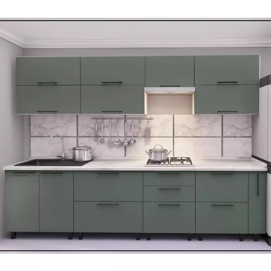 Bucatarie Bafimob Quadro 3.0 m, MDF, cu fatade din panouri mate