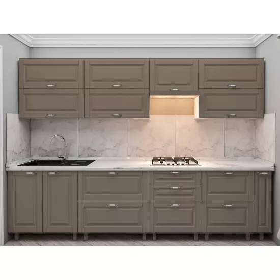 Bucatarie Bafimob Quadro 3.0 m, MDF vopsit, fațadă frezată Clasic, Cappuccino mat