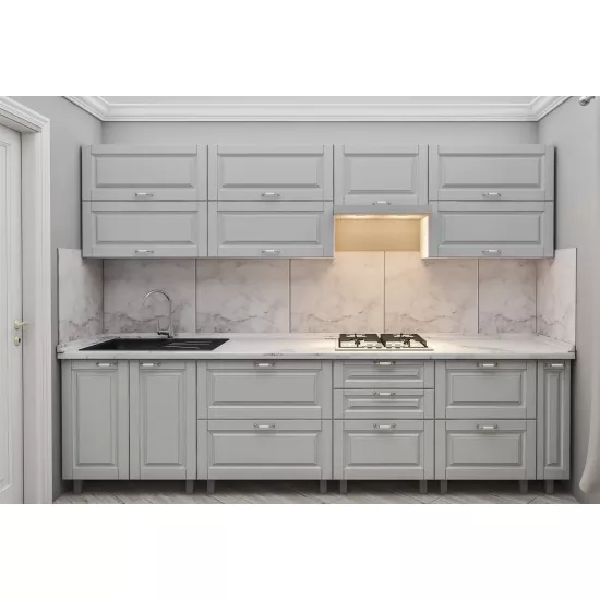 Кухня Bafimob Квадро 3.0 м, МДФ крашенный, фасад Классик, Светло серый-матовый