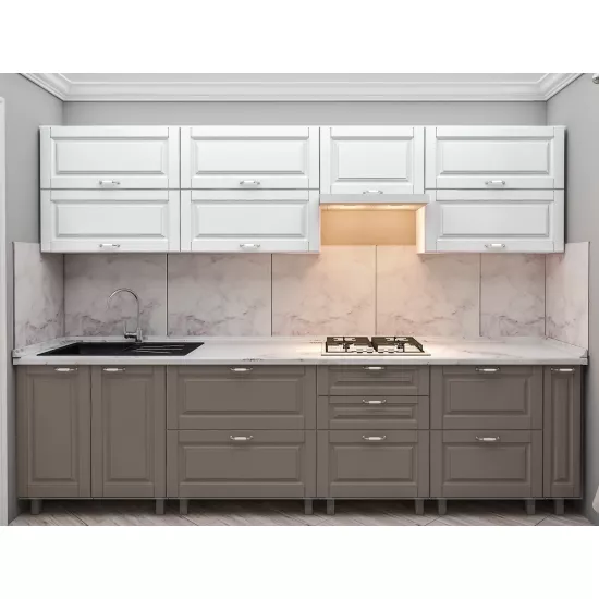 Кухня Bafimob Квадро 3.0 м, МДФ крашенный, фасад Классик, Белый-матовый/Капучино-матовый