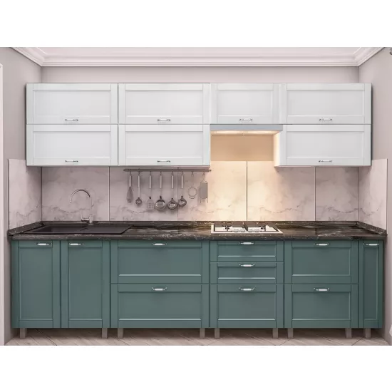 Кухня Bafimob Квадро 3.0 м, МДФ крашенный, фасад Модерн, Белый-матовый/Салатовый-матовый