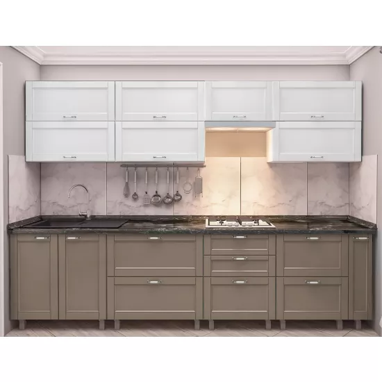 Кухня Bafimob Квадро 3.0 м, МДФ крашенный, фасад Модерн, Белый-матовый/Капучино-матовый