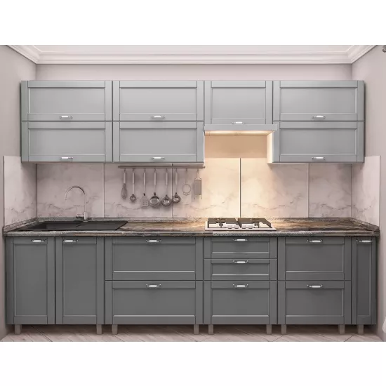 Кухня Bafimob Квадро 3.0 м, МДФ крашенный, фасад Модерн, Светло серый-матовый/Серый-матовый