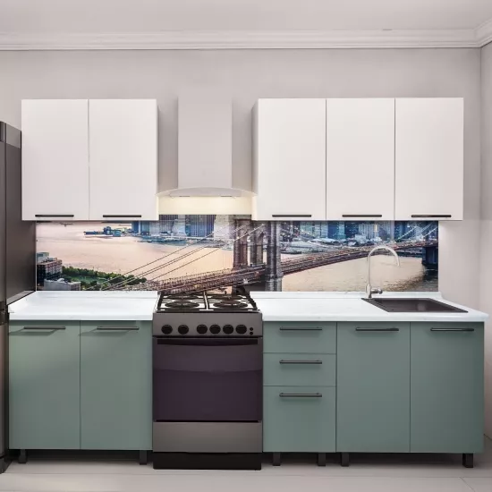 Кухня Bafimob Лена 2.0 м, МДФ крашенный, фасад Гладкий, Белый-матовый/Салатовый-матовый