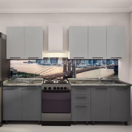 Кухня Bafimob Лена 2.0 м, МДФ крашенный, фасад Гладкий, Светло серый-матовый/Серый-матовый