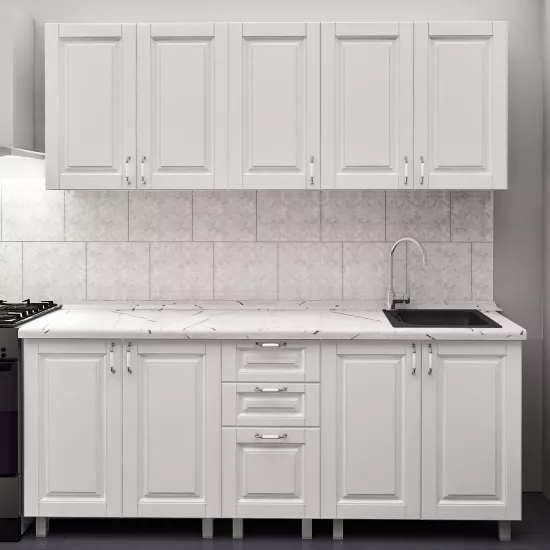 Bucatarie Bafimob Elena 2.0 m, MDF vopsit, fațadă frezată Clasic, Alb mat