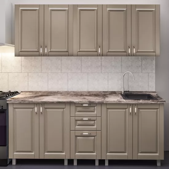 Bucatarie Bafimob Elena 2.0 m, MDF vopsit, fațadă frezată Clasic, Cappuccino mat