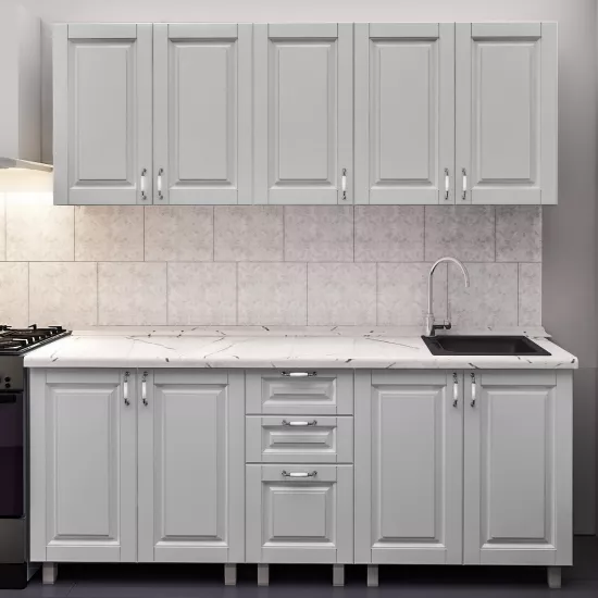 Кухня Bafimob Лена 2.0 м, МДФ крашенный, фасад Классик, Светло серый-матовый