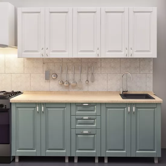 Кухня Bafimob Лена 2.0 м, МДФ крашенный, фасад Классик, Белый-матовый/Салатовый-матовый