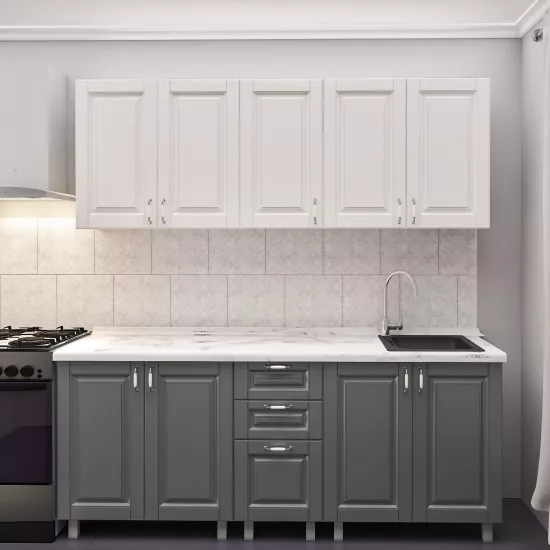 Кухня Bafimob Лена 2.0 м, МДФ крашенный, фасад Классик, Белый-матовый/Серый-матовый