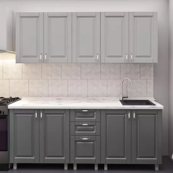 Кухня Bafimob Лена 2.0 м, МДФ крашенный, фасад Классик, Светло серый-матовый/Серый-матовый