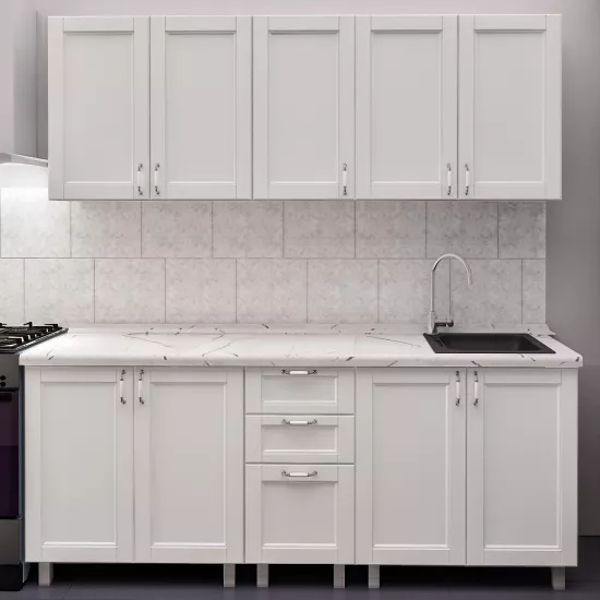 Кухня Bafimob Лена 2.0 м, МДФ крашенный, фасад Модерн, Белый матовый