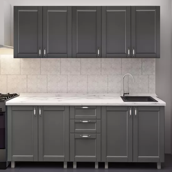 Кухня Bafimob Лена 2.0 м, МДФ крашенный, фасад Модерн, Серый матовый