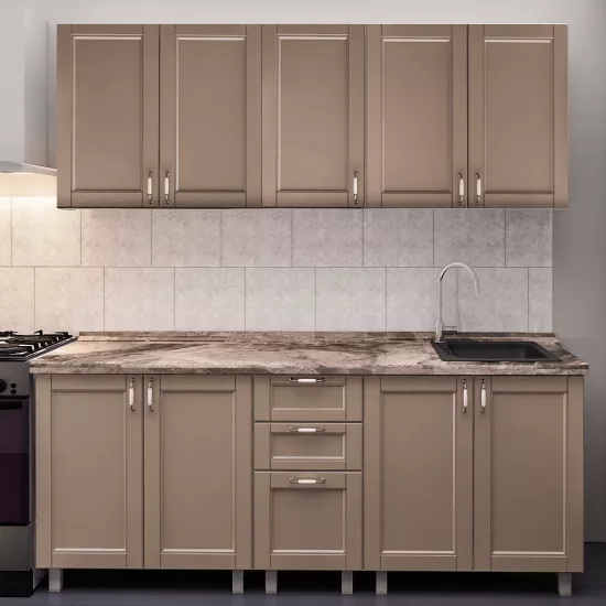 Bucatarie Bafimob Elena 2.0 m, MDF vopsit, fațadă frezată Modern, Cappuccino mat