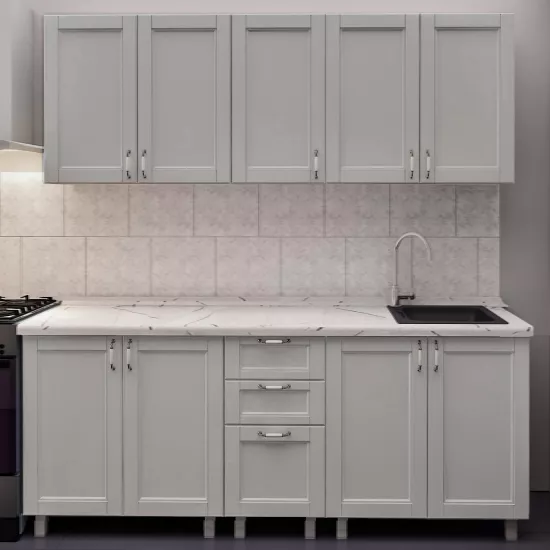 Кухня Bafimob Лена 2.0 м, МДФ крашенный, фасад Модерн, Светло серый-матовый