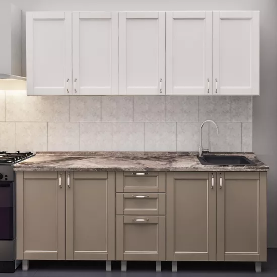 Кухня Bafimob Лена 2.0 м, МДФ крашенный, фасад Модерн, Белый-матовый/Капучино-матовый