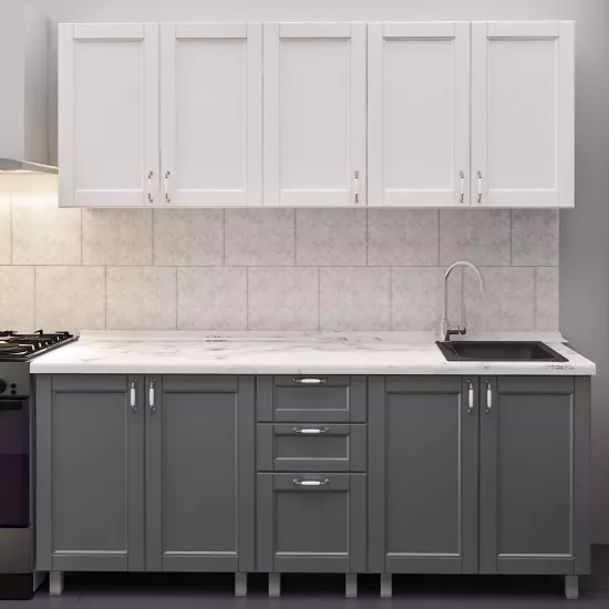 Кухня Bafimob Лена 2.0 м, МДФ крашенный, фасад Модерн, Белый-матовый/Серый-матовый