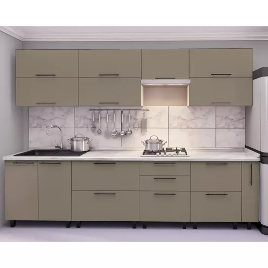 Кухня Bafimob Квадро 3.0 м, МДФ крашенный, фасад Гладкий, Капучино-матовый