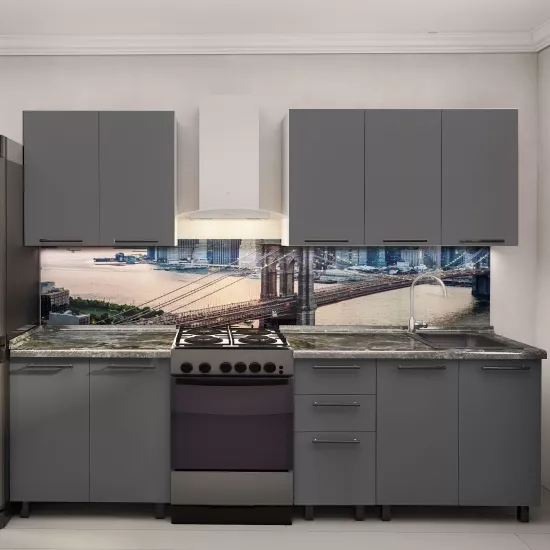 Кухня Bafimob Лена 2.0 м, МДФ крашенный, фасад Гладкий, Серый матовый