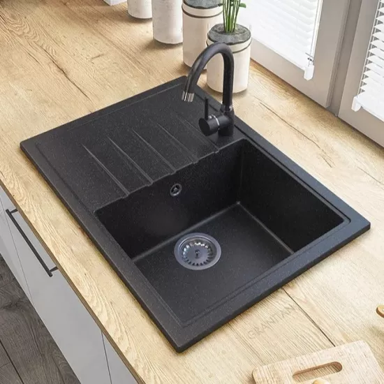 Chiuvetă de bucătărie Granitan Calypso 680x490 mm, Black Dappled