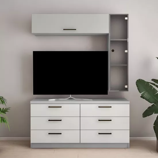 Living Bafimob Y-9, 6 sertare (150 cm), Gri/Gri deschis